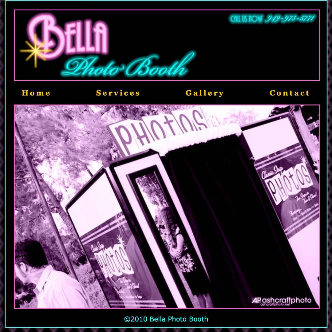 Bella Photo Booth website homepage Neon