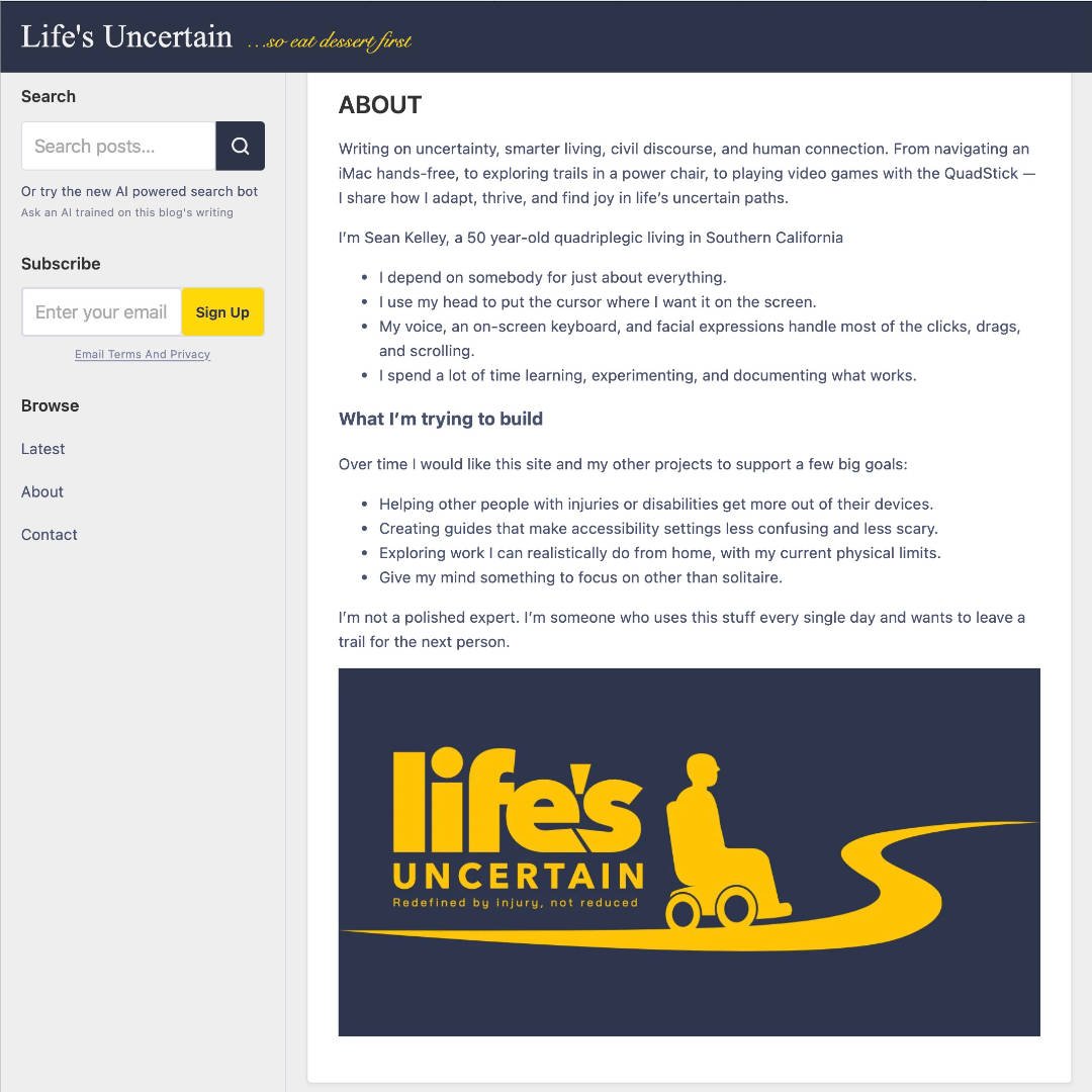 Life's Uncertain website about page